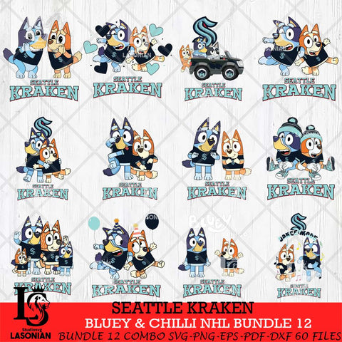 Seattle Kraken Bluey & Bingo NHL Bundle 12 SVG Svg Eps Dxf Png File, Bundle NHL svg, Digital Download, Instant Download