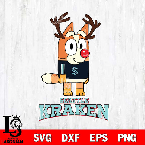 Seattle Kraken Bluey Chilli Christmas Deer Svg Eps Dxf Png File, Digital Download