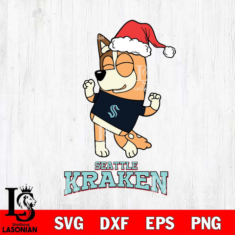 Seattle Kraken Bluey Chilli Happy Christmas Svg Eps Dxf Png File, Digital Download