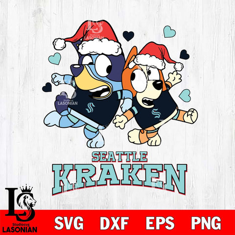 Seattle Kraken Bluey Christmas NFL Svg Eps Dxf Png File, Digital Download