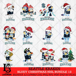 Seattle Kraken Bluey Christmas NHL Bundle 12 Cricut , Christmas Svg , Bluey svg , Digital Download, dxf eps png pdf file