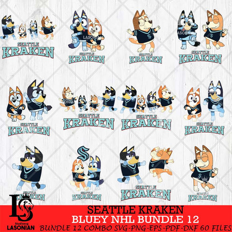 Seattle Kraken Bluey Dace Mode NHL Bundle 12 SVG Eps Dxf Png File, Digital Download, Instant Download