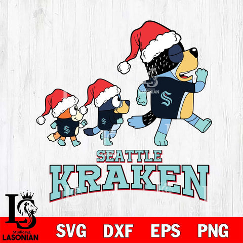 Seattle Kraken Bluey Family Christmas Svg Eps Dxf Png File, Digital Download