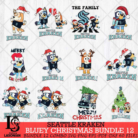 Seattle Kraken Bluey Happy Christmas Bundle 12 Svg Eps Dxf Png File, Digital Download