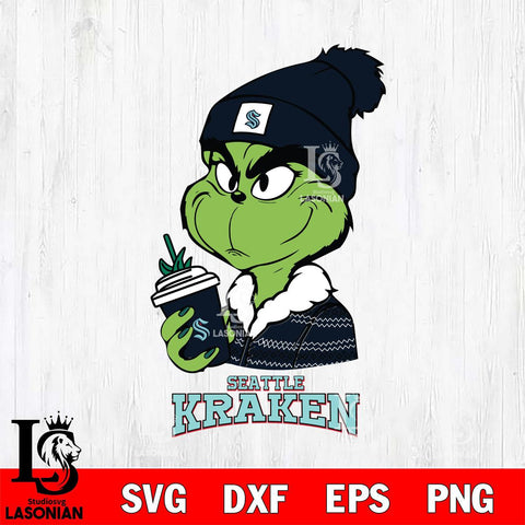 Seattle Kraken Boujee Grinch Christmas Cut Files, Cricut,Christmas Svg Dxf Eps Png file , Digital Download
