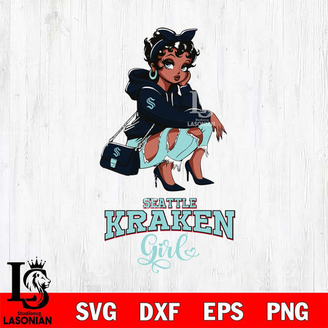 Seattle Kraken Fashion Black Fan Girl Betty Boop, Svg Eps Dxf Png File, Digital Download