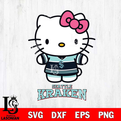 Seattle Kraken Hello Kitty NHL Hockey SVG DXF EPS PNG FILE,NHL File Cut,Disney Digital Download,Instant Download, Silhouette