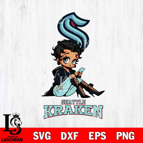 Seattle Kraken Style Black Fan Girl Betty Boop, Svg Eps Dxf Png File, Digital Download