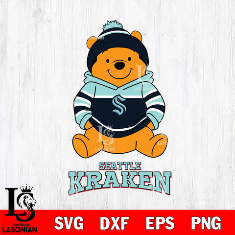Seattle Kraken Winnie The Pooh Hockey SVG DXF EPS PNG FILE,NHL File Cut,Disney Digital Download,Instant Download, Silhouette
