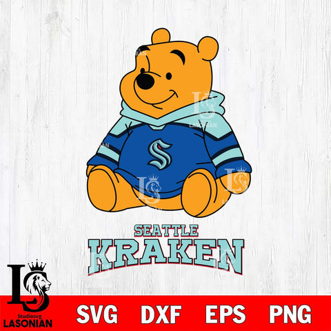 Seattle Kraken Winnie The Pooh NHL Hockey SVG DXF EPS PNG FILE,NHL File Cut,Disney Digital Download,Instant Download, Silhouette