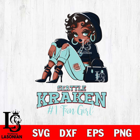 Seattle Kraken #1 beauty Black Fan Girl, Svg Eps Dxf Png File, Digital Download