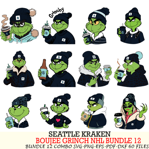 Seattle Kraken  Boujee Grinch NHL Bundle 12 SVG Eps Dxf Png File, Digital Download, Instant Download