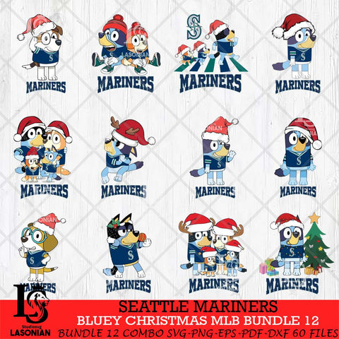 Seattle Mariners Bluey Christmas MLB Bundle 12 file Cricut , Bluey Cricut , Christmas Svg , Bluey svg , Digital Download, dxf eps png pdf file