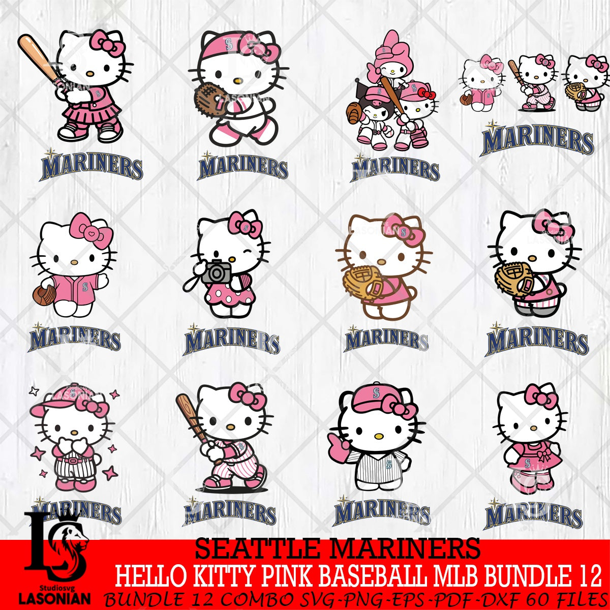 Seattle Mariners Hello Kitty Pink Baseball Bundle SVG file,Hello Kitty ...
