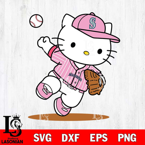 Seattle Mariners Hello Kitty pink Throws the baseball SVG DXF EPS PNG FILE, MLB File Cut,Hello Kitty Digital Download,Instant Download, Silhouette