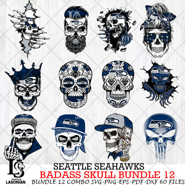 Seattle Seahawks Badass Skull Bundle SVG – lasoniansvg