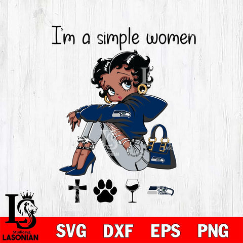 Seattle Seahawks Betty Boop Black Fan I Am Simple Women Svg Eps Dxf Png File, Digital Download
