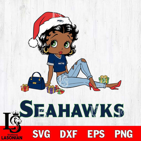Seattle Seahawks Betty Boop Christmas Packing File Cut, NFL SVG DXF EPS PNG PDF File, Digital Download , Criucut , Silhouette