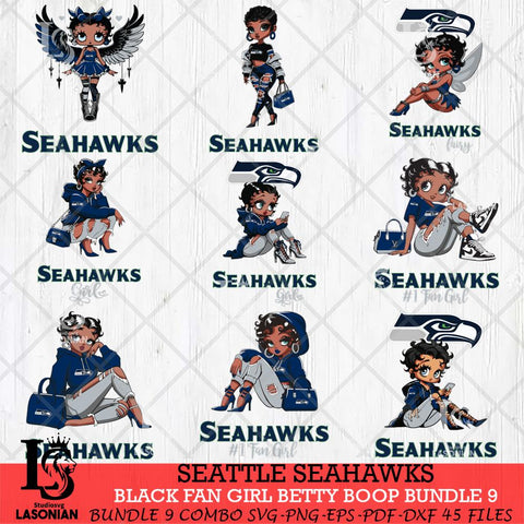 Seattle Seahawks Black Fan Girl Betty Boop Bundle 9 Svg Eps Dxf Png File, Digital Download, Instant Download