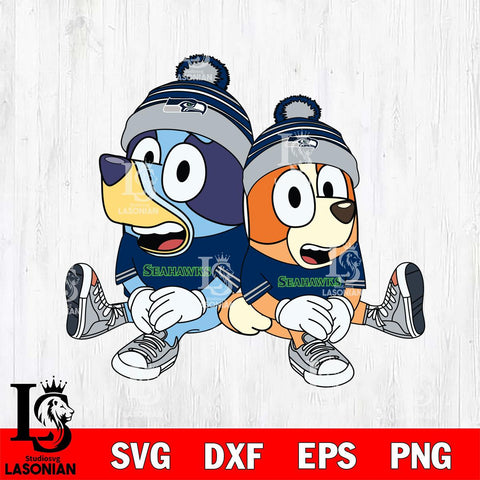 Seattle Seahawks Bluey & Bingo Football Svg Eps Dxf Png File, NFL svg, Digital Download, Instant Download