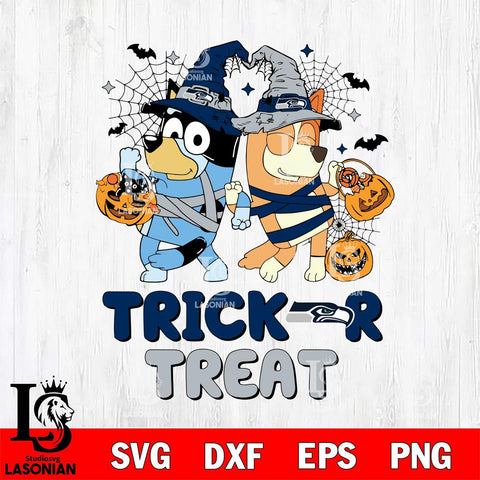 Seattle Seahawks Bluey Trick or Treat Halloween 2 Svg Eps Dxf Png File, Digital Download, Instant Download