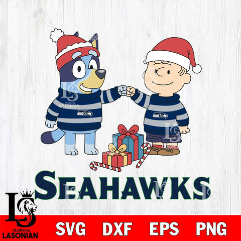 Seattle Seahawks Bluey With Charlie Brown Christmas Cricut,Christmas SVG DXF EPS PNG FILE, Digital Download,Instant Download, Silhouette