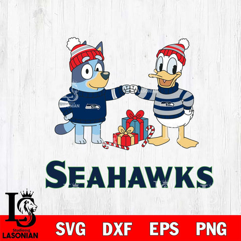 Seattle Seahawks Bluey With Donald Duck Christmas Cricut,Christmas SVG DXF EPS PNG FILE, Digital Download,Instant Download, Silhouette