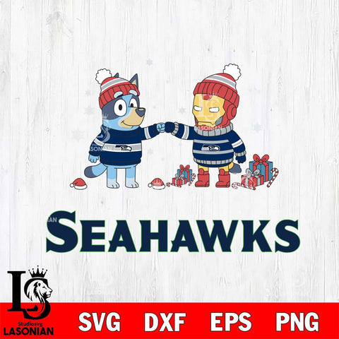 Seattle Seahawks Bluey With Iron man Christmas Cricut,Christmas SVG DXF EPS PNG FILE, Digital Download,Instant Download, Silhouette