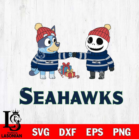 Seattle Seahawks Bluey With Jack Skellington Christmas Cricut,Christmas SVG DXF EPS PNG FILE, Digital Download,Instant Download, Silhouette