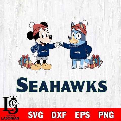 Seattle Seahawks Bluey With Mickey Christmas Cricut,Christmas SVG DXF EPS PNG FILE, Digital Download,Instant Download, Silhouette