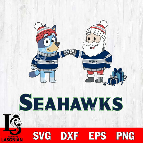Seattle Seahawks Bluey With Satan Christmas Cricut,Christmas SVG DXF EPS PNG FILE, Digital Download,Instant Download, Silhouette