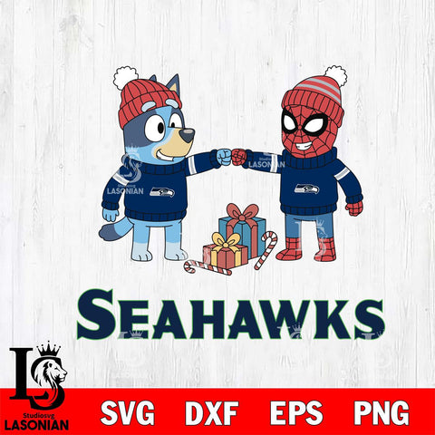 Seattle Seahawks Bluey With Spider man Christmas Cricut,Christmas SVG DXF EPS PNG FILE, Digital Download,Instant Download, Silhouette