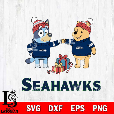 Seattle Seahawks Bluey With Winnie The Pooh Christmas Cricut,Christmas SVG DXF EPS PNG FILE, Digital Download,Instant Download, Silhouette