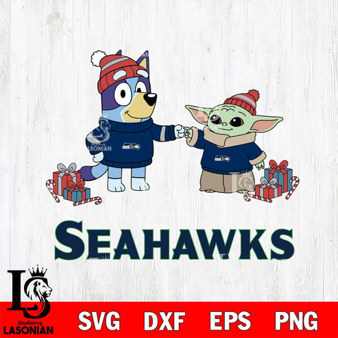 Seattle Seahawks Bluey With Yoda Christmas Cricut,Christmas SVG DXF EPS PNG FILE, Digital Download,Instant Download, Silhouette