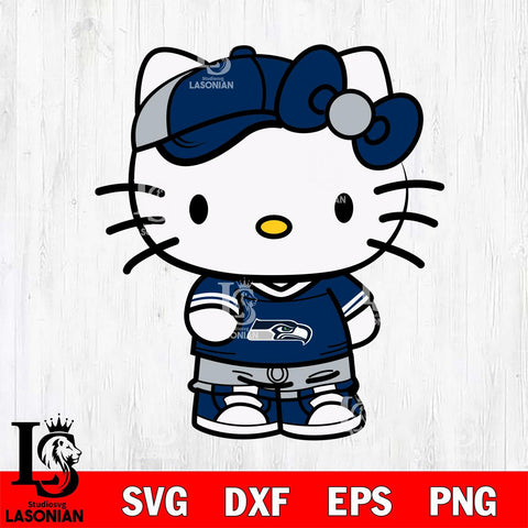 Seattle Seahawks Cute Hello Kitty Football 2 Svg Eps Dxf Png File, NFL svg, Digital Download, Instant Download
