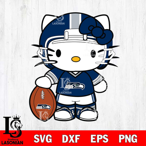 Seattle Seahawks Cute Hello Kitty Football 3 Svg Eps Dxf Png File, NFL svg, Digital Download, Instant Download