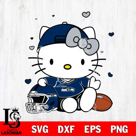 Seattle Seahawks Cute Hello Kitty Football Svg Eps Dxf Png File, NFL svg, Digital Download, Instant Download