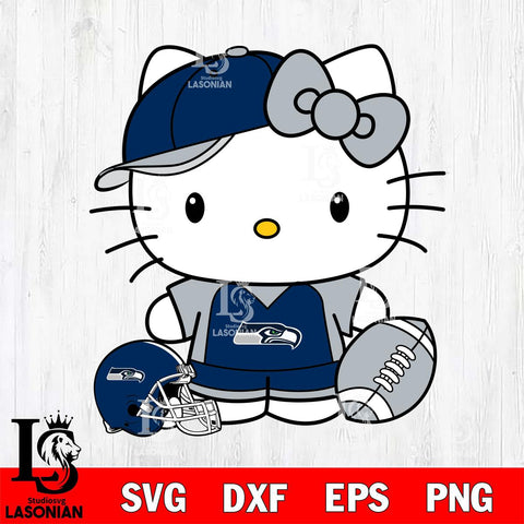 Seattle Seahawks Cute Hello Kitty Football 4 Svg Eps Dxf Png File, NFL svg, Digital Download, Instant Download