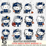 Seattle Seahawks Cute Hello Kitty NFL Bundle 12 SVG Svg Eps Dxf Png File, NFL svg, Digital Download, Instant Download