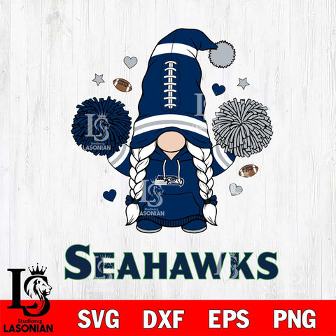 Seattle Seahawks Gnome cheerleader File Cut, NFL SVG, Digital Download , CHRISTMAS Criucut , Silhouette