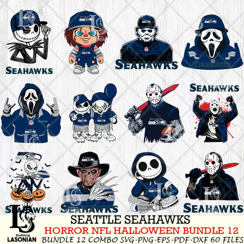 Seattle Seahawks Halloween Bundle 12 SVG Svg Eps Dxf Png File, Bundle NFL svg, Digital Download, Instant Download