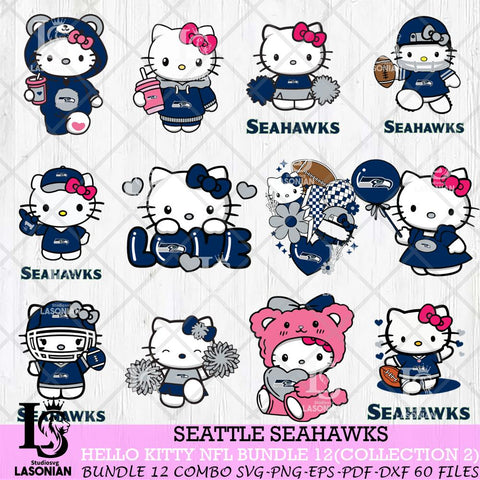 Seattle Seahawks Hello Kitty Bundle 12 SVG Svg Eps Dxf Png File, Digital Download, Instant Download