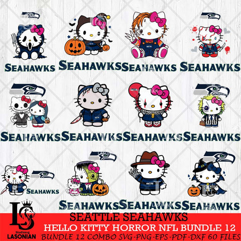 Seattle Seahawks Hello Kitty Horror NFL Bundle 12 SVG Eps Dxf Png File, NFL svg, Digital Download, Instant Download