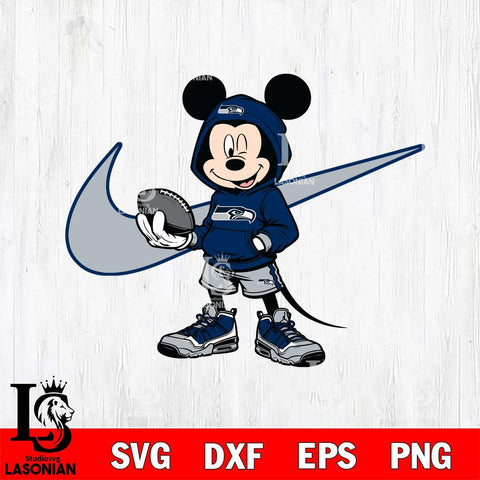 Seattle Seahawks Mickey Wearing Hoodie Sport Svg Eps Dxf Png File, Digital Download, Instant Download