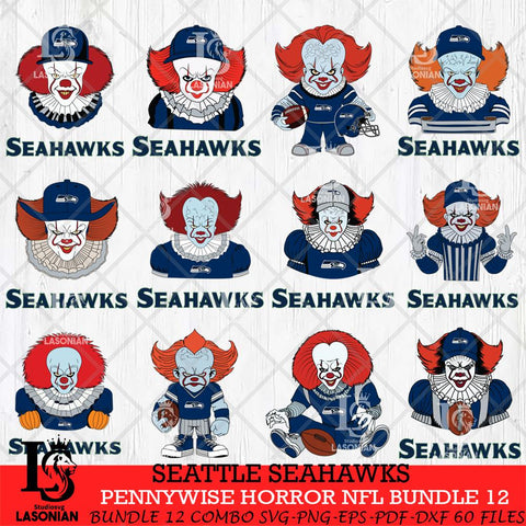 Seattle Seahawks Pennywise Horror NFL Bundle 12 SVG Eps Dxf Png File, NFL svg, Digital Download, Instant Download