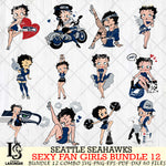 Seattle Seahawks Sexy Fan Girls Bundle 12 Svg Eps Dxf Png File, Digital Download, Instant Download
