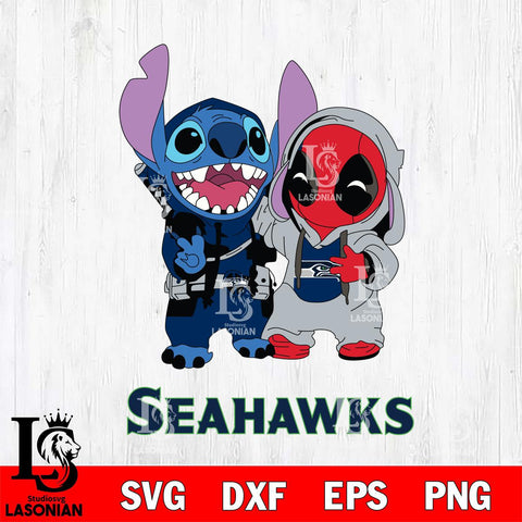 Seattle Seahawks Stitch And Deadpool Cute Svg Eps Dxf Png File, Digital Download, Instant Download