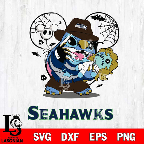 Seattle Seahawks Stitch Freddy Krueger Halloween Svg Eps Dxf Png File, Digital Download, Instant Download