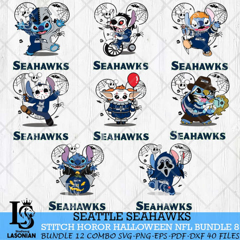 Seattle Seahawks Stitch Horror Halloween Bundle 8 Svg Eps Dxf Png File, Digital Download, Instant Download