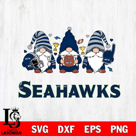 Seattle Seahawks Three Gnome File Cut, NFL SVG, Digital Download , CHRISTMAS Criucut , Silhouette